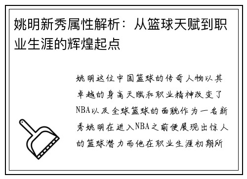姚明新秀属性解析：从篮球天赋到职业生涯的辉煌起点